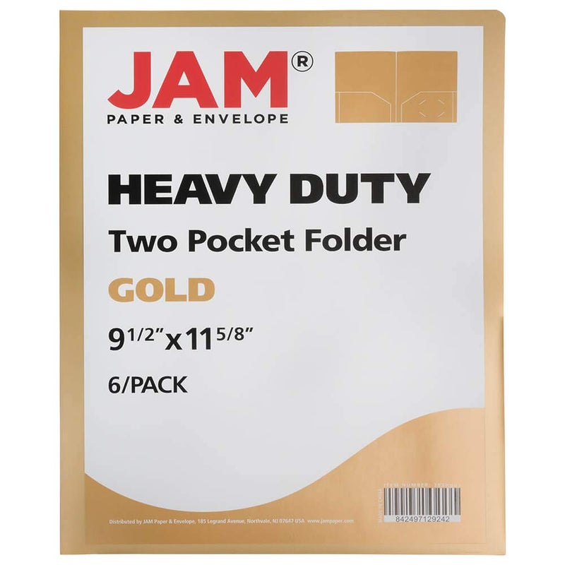 JAM PAPER Heavy Duty Plastic 2 Pocket Extra Tough School Folders - Gold - 6/Pack - Image 2
